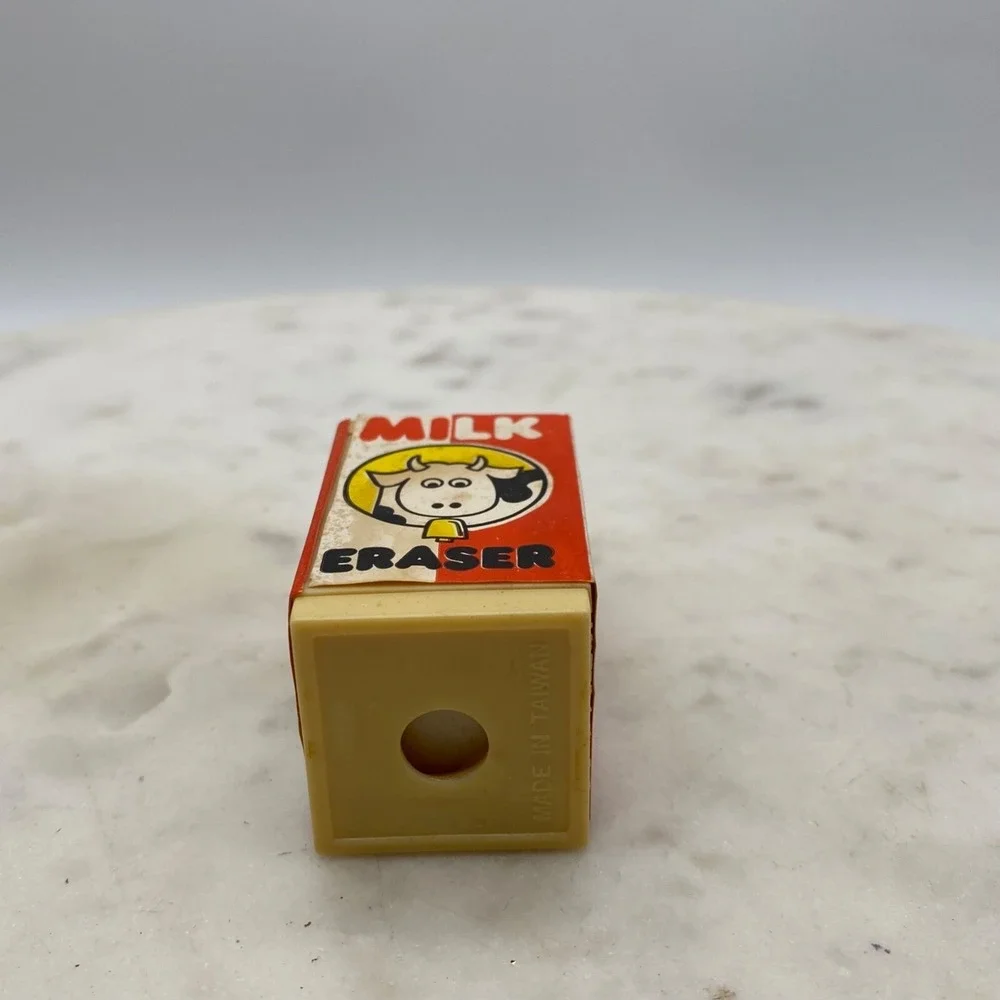 Vintage Orange Juice Carton PENCIL SHARPENER & MILK ERASER 1985 Taiwan Novelty